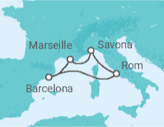 Reiseroute der Kreuzfahrt  Frankreich, Spanien, Italien - Costa Cruceros