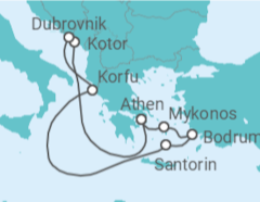Reiseroute der Kreuzfahrt  Montenegro, Kroatien, Griechenland, Türkei - Virgin Voyages