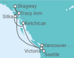 Reiseroute der Kreuzfahrt  Alaska - Virgin Voyages