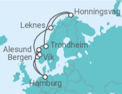 Reiseroute der Kreuzfahrt  Mittsommer am Nordkap Alles Inklusive - Costa Kreuzfahrten