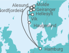 Reiseroute der Kreuzfahrt  Norwegens Schätze - Costa Kreuzfahrten