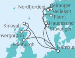 Reiseroute der Kreuzfahrt  Norwegen, Deutschland, Vereinigtes Königreich Alles Inklusive - Costa Cruceros