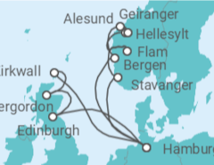 Reiseroute der Kreuzfahrt  Vereinigtes Königreich, Deutschland, Norwegen Alles Inklusive - Costa Cruceros