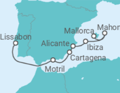 Reiseroute der Kreuzfahrt  Mallorca • Menorca • Ibiza • Alicante • Cartagena • Motril • Lissabon - mit Flug - Nicko Cruises