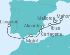 Reiseroute der Kreuzfahrt  Mallorca • Menorca • Ibiza • Alicante • Cartagena • Motril • Lissabon - Nicko Cruises