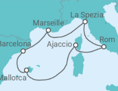 Reiseroute der Kreuzfahrt  9 Nächte - Höhepunkte des Westlichen Mittelmeers - ab/bis Palma - Mein Schiff