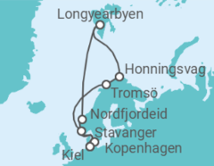 Reiseroute der Kreuzfahrt  14 Nächte - Sehnsuchtsziel Spitzbergen - ab/bis Kiel - mit Flug - Mein Schiff