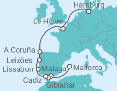 Reiseroute der Kreuzfahrt  11 Nächte - Europas Westküste - ab Palma/bis Hamburg - mit Flug - Mein Schiff