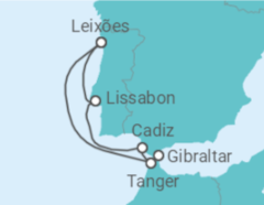 Reiseroute der Kreuzfahrt  7 Nächte - Sommerzeit an der Westküste mit Marokko - ab/bis Leixões (Porto) - Mein Schiff