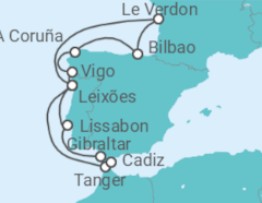 Reiseroute der Kreuzfahrt  14 Nächte - Rund um die Iberische Halbinsel - ab/bis Leixões (Porto) - mit Flug - Mein Schiff