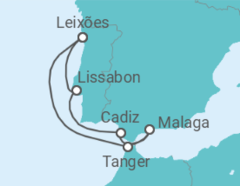 Reiseroute der Kreuzfahrt  7 Nächte - Sommerzeit an der Westküste mit Marokko - ab/bis Leixões (Porto) - mit Flug - Mein Schiff