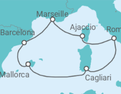 Reiseroute der Kreuzfahrt  Mediterrane Schätze mit Sardinien ab Barcelona - mit Flug - AIDA