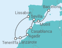Reiseroute der Kreuzfahrt  Atlantik und Mittelmeer - NCL Norwegian Cruise Line