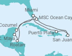Reiseroute der Kreuzfahrt  Karibik 15 Tage All Inclusive mit Anreisepaket - MSC Cruises