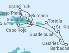 Reiseroute der Kreuzfahrt  St. Kitts Und Nevis, Britische Jungferninseln, Dominikanische Republik, Bahamas, St. Lucia, Barba... - Costa Kreuzfahrten