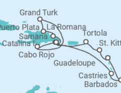 Reiseroute der Kreuzfahrt  15 Tage Ostkaribik Alles Inklusive - Costa Kreuzfahrten