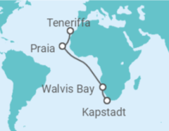 Reiseroute der Kreuzfahrt  Von Teneriffa über Namibia nach Kapstadt - mit Flug - AIDA