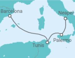 Reiseroute der Kreuzfahrt  Tunesien, Italien - MSC Cruceros