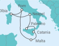 Reiseroute der Kreuzfahrt  Italien & Malta - mit Flug - AIDA