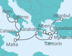 Reiseroute der Kreuzfahrt  Mittelmeer und Ägäis Highlights mit Istanbul & Rom - NCL Norwegian Cruise Line