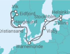 Reiseroute der Kreuzfahrt  Highlights der Nord- und Ostseeküste 2 - AIDA