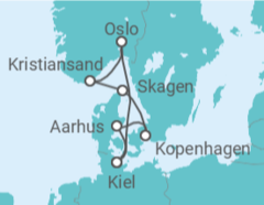 Reiseroute der Kreuzfahrt  Skandinavische Highlights ab Kiel - mit Flug - AIDA