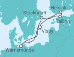 Reiseroute der Kreuzfahrt  Ostsee ab Warnemünde - mit Flug - AIDA