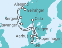 Reiseroute der Kreuzfahrt  Große Skandinavien-Reise ab Kiel - mit Flug - AIDA