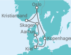 Reiseroute der Kreuzfahrt  Skandinavische Highlights ab Kiel - mit Flug - AIDA