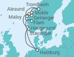 Reiseroute der Kreuzfahrt  Norwegens Fjord-Weltnaturerbe ab Hamburg 2 - mit Flug - AIDA