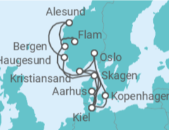Reiseroute der Kreuzfahrt  Große Skandinavien-Reise ab Kiel - AIDA
