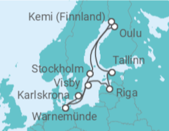 Reiseroute der Kreuzfahrt  Schärengärten der Ostsee ab Warnemünde - mit Flug - AIDA