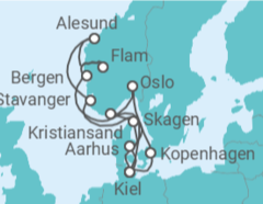 Reiseroute der Kreuzfahrt  Große Skandinavien-Reise ab Kiel - mit Flug - AIDA