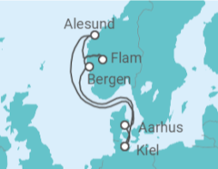 Reiseroute der Kreuzfahrt  Norwegens Welterbe ab Kiel - AIDA