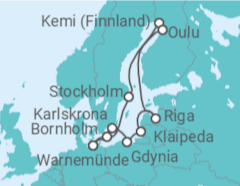 Reiseroute der Kreuzfahrt  Schärengärten der Ostsee ab Warnemünde - AIDA