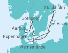 Reiseroute der Kreuzfahrt  Schweden & Dänemark mit Stockholm ab Warnemünde - AIDA