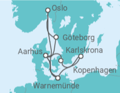 Reiseroute der Kreuzfahrt  Schweden & Dänemark ab Warnemünde 2 - mit Flug - AIDA