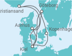 Reiseroute der Kreuzfahrt  Dänemark, Deutschland, Schweden - AIDA