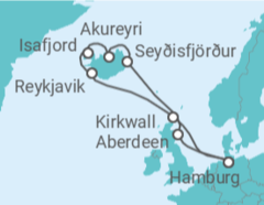 Reiseroute der Kreuzfahrt  Island-Rundreise ab Hamburg - AIDA