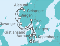 Reiseroute der Kreuzfahrt  Große Skandinavien-Reise ab Kiel - AIDA