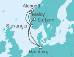 Reiseroute der Kreuzfahrt  Norwegen ab Hamburg - mit Flug - AIDA