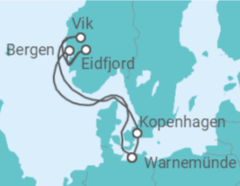 Reiseroute der Kreuzfahrt  Norwegens Fjorde ab Warnemünde - AIDA