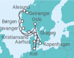 Reiseroute der Kreuzfahrt  Große Skandinavien-Reise ab Kiel - AIDA