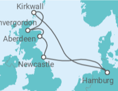 Reiseroute der Kreuzfahrt  Schottische Highlights ab Hamburg 1 - mit Flug - AIDA