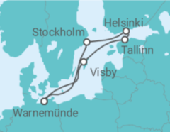 Reiseroute der Kreuzfahrt  Ostsee ab Warnemünde - mit Flug - AIDA