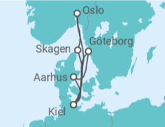 Reiseroute der Kreuzfahrt  Norwegen, Deutschland, Schweden, Dänemark - AIDA