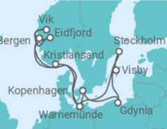 Reiseroute der Kreuzfahrt  Highlights der Nord- und Ostseeküste 1 - AIDA