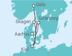 Reiseroute der Kreuzfahrt  Norwegen, Deutschland, Schweden, Dänemark - mit Flug - AIDA