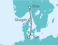 Reiseroute der Kreuzfahrt  Kurzreise nach Norwegen & Dänemark ab Kiel - mit Flug - AIDA