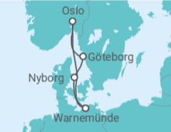 Reiseroute der Kreuzfahrt  Kurzreise nach Skandinavien ab Warnemünde - mit Flug - AIDA